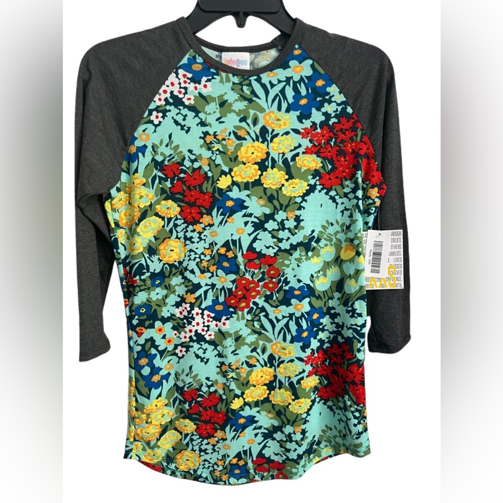 Lularoe Classic T-Shirt / Tunic Top XXS Flower Design Long Sleeve NWT